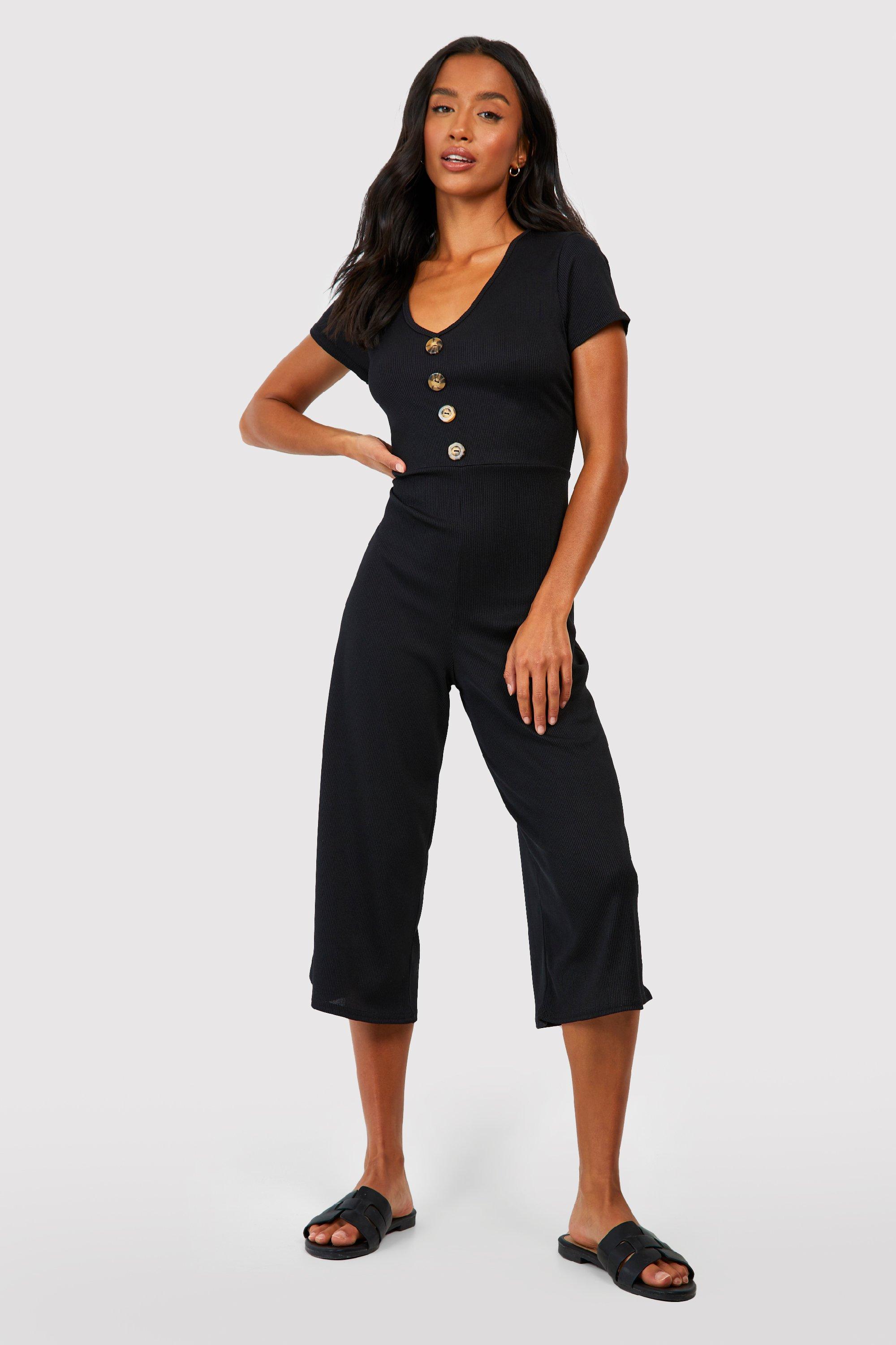 Black button hot sale jumpsuit