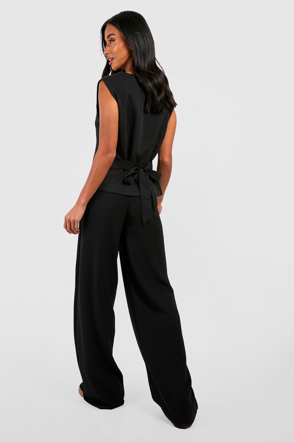 Petite High Waisted Woven Wide Leg Trousers