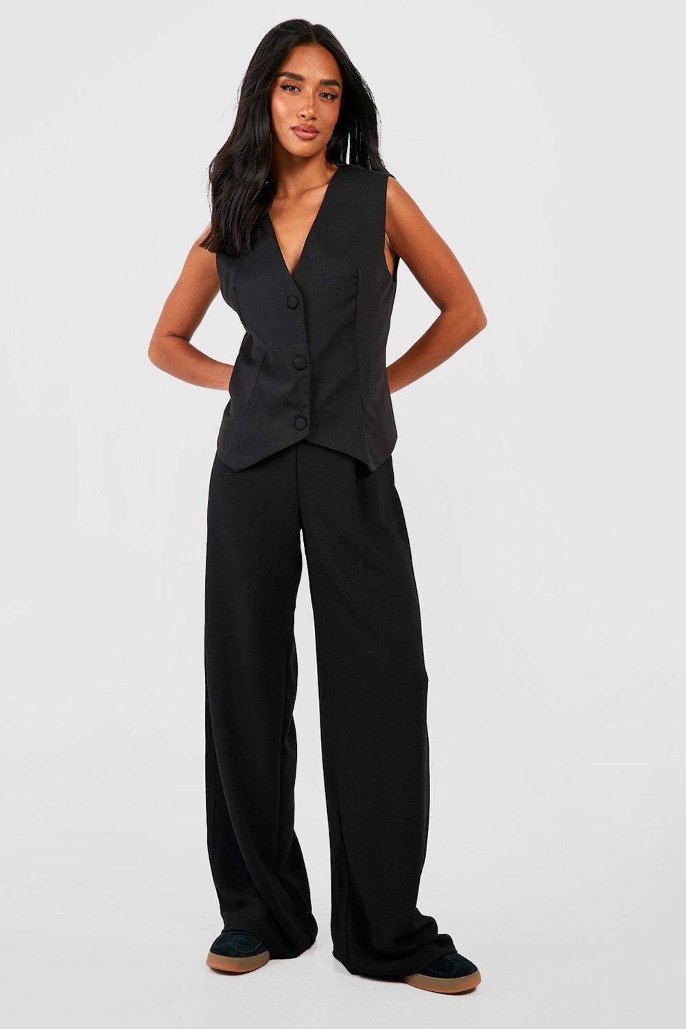 Petite High Waisted Woven Wide Leg Pants, Boohoo