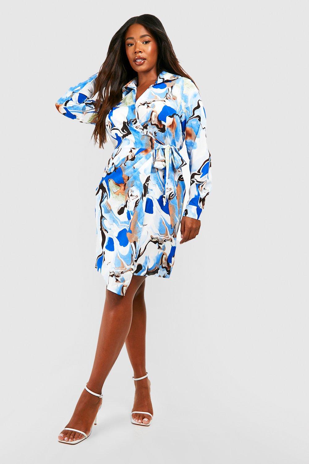 Plus Marble Printed Shirt Dress