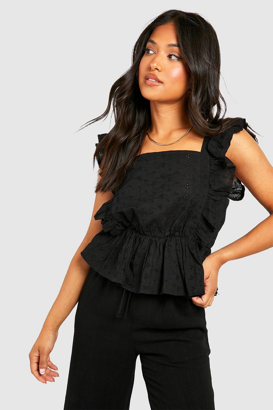 Petite Broderie Square Neck Ruffle Crop image number 1