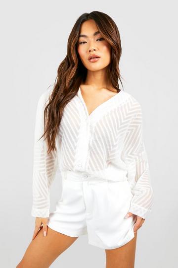 Textured Relaxed Fit Puff Sleeve Blouse ivory