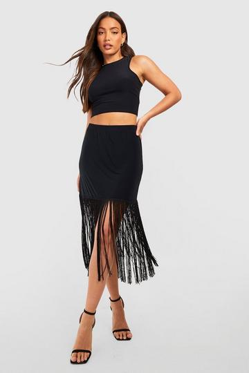Tall Fringed Mini Skirt black
