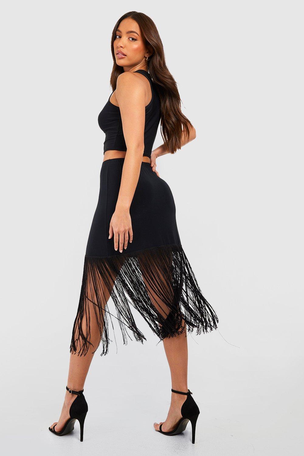 Fringe shop skirt boohoo