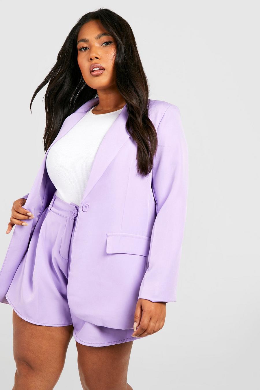 Lilac Plus Tailored Oversized Blazer & Flippy Short Set  image number 1
