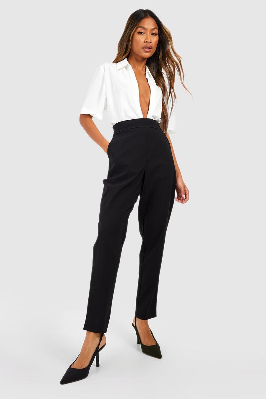 Black Super Stretch Tapered Tailored Pants