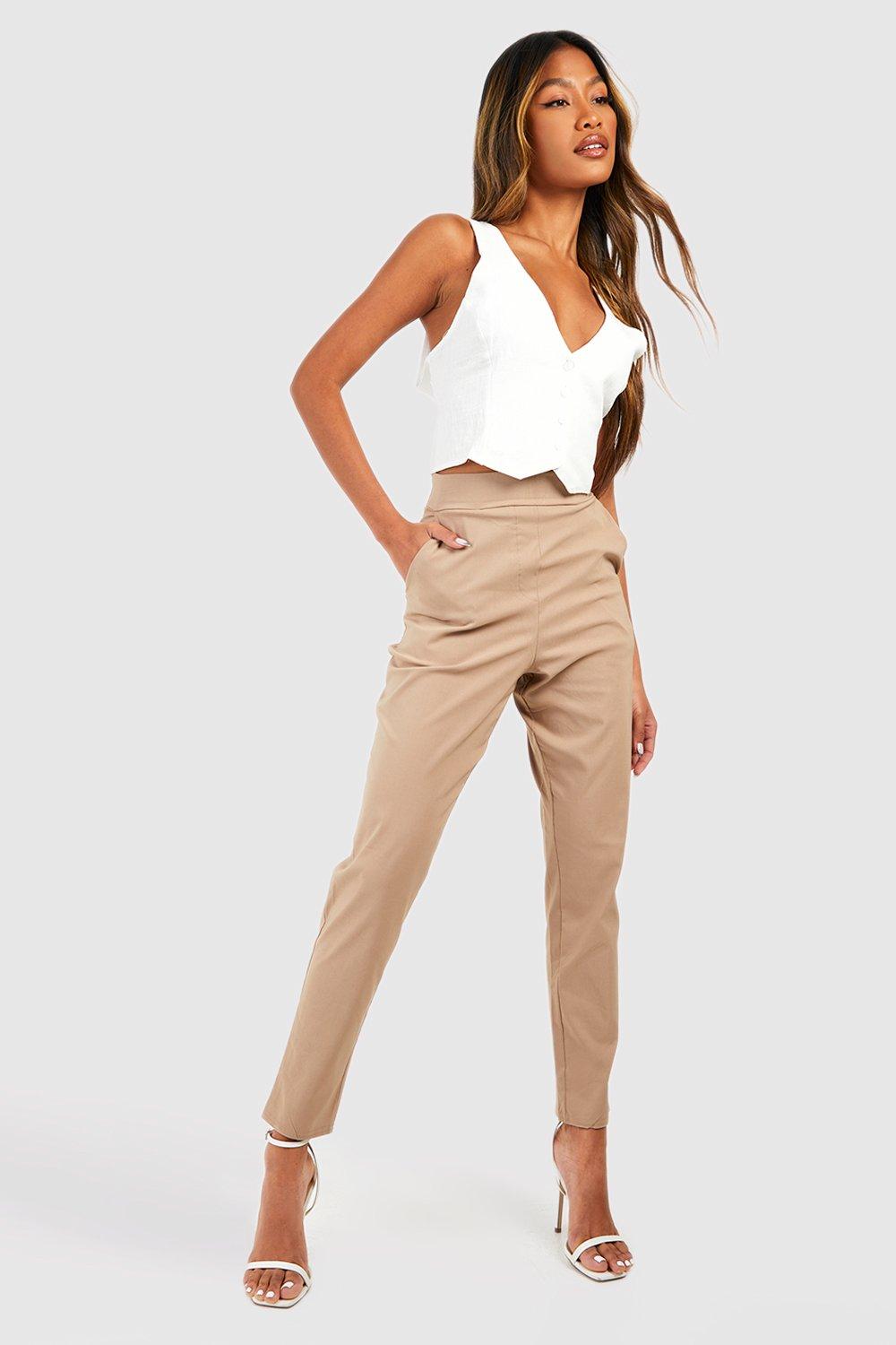 Express Women's High Rise Paperbag Ankle Dress Pants Tan Women's