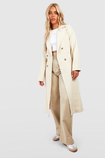 Stone Beige Plus Belted Trench Coat