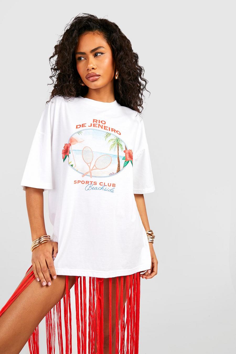 Camiseta oversize con estampado de Rio de Jeneiro en el pecho, White image number 1