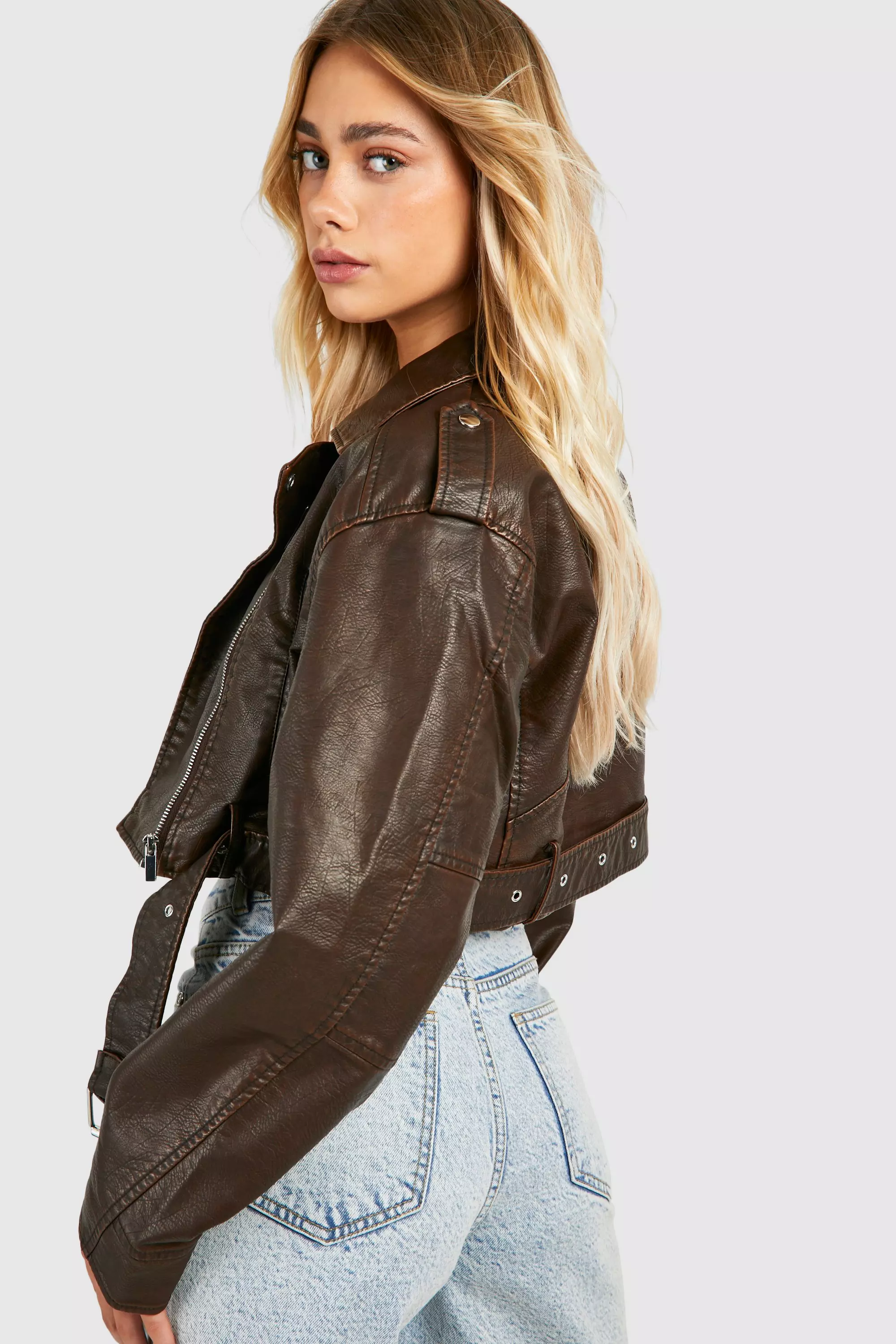 FAUX LEATHER CROP BIKER JACKET