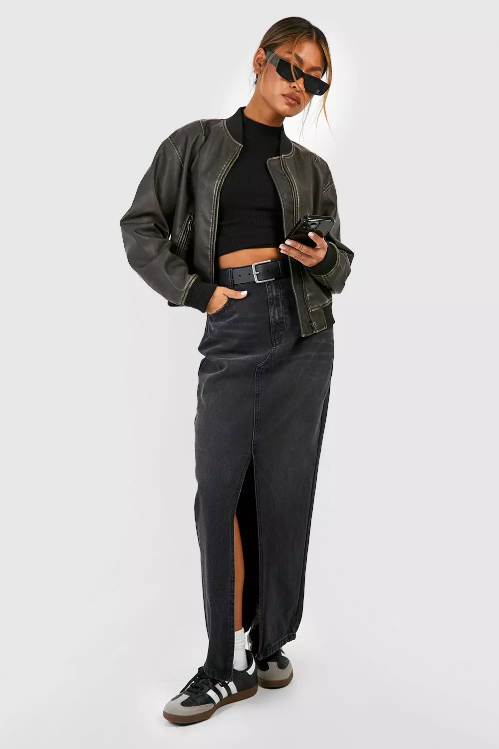 【BOHEMSEO】FAUX LEATHER SHEARLING SMOCKING JUMPER [正規品] Winter Women Streetwear Faux Lamb Leather Fur Short Jacket