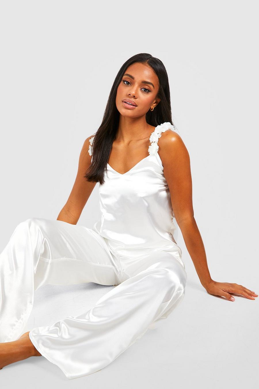 White Floral Trim Cami & Trouser Pyjama Set  image number 1