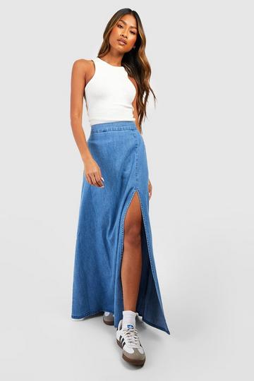 Chambray Denim Maxi Skirt indigo