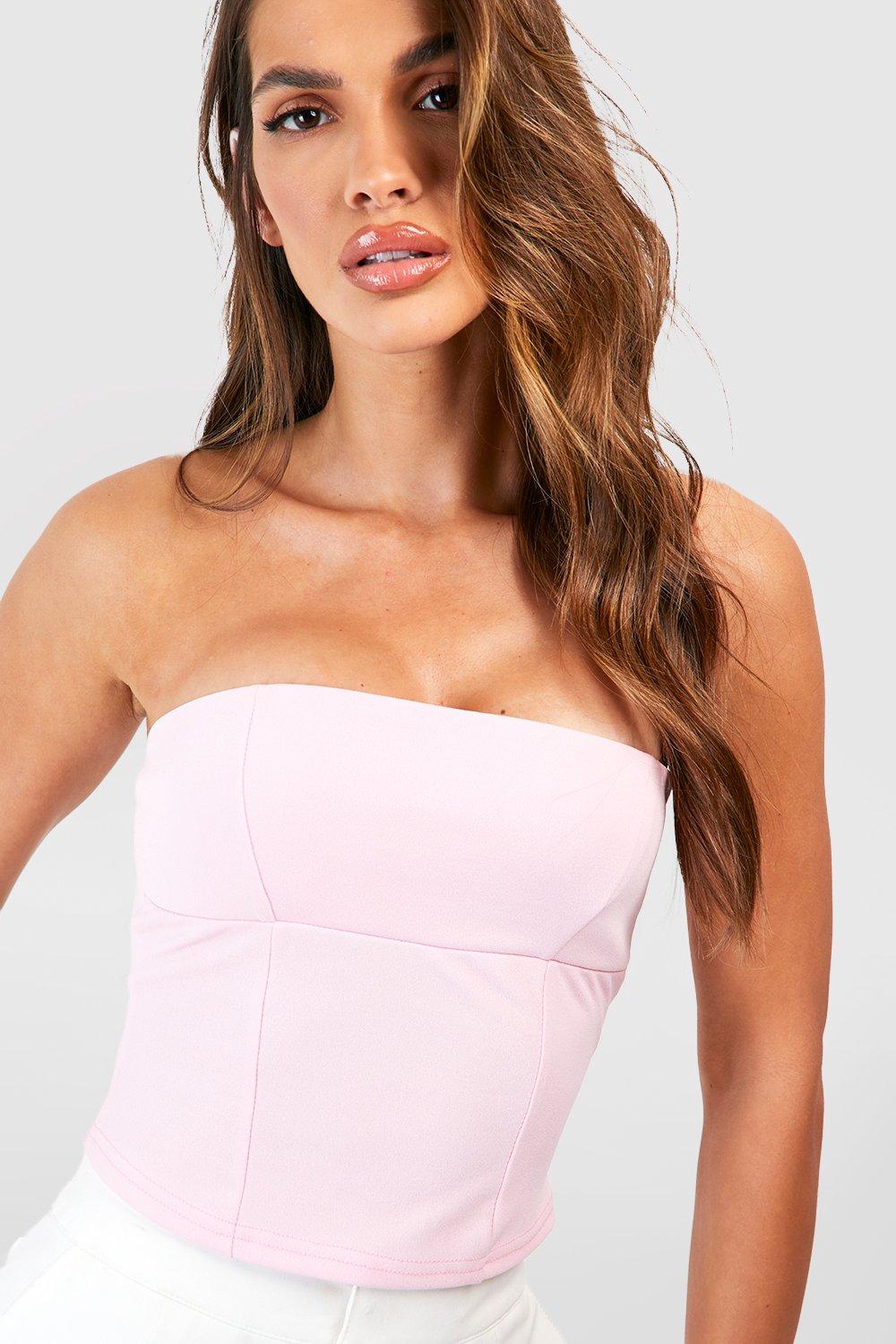 Buy Boohoo Strapless Lace Corset Top In Pink