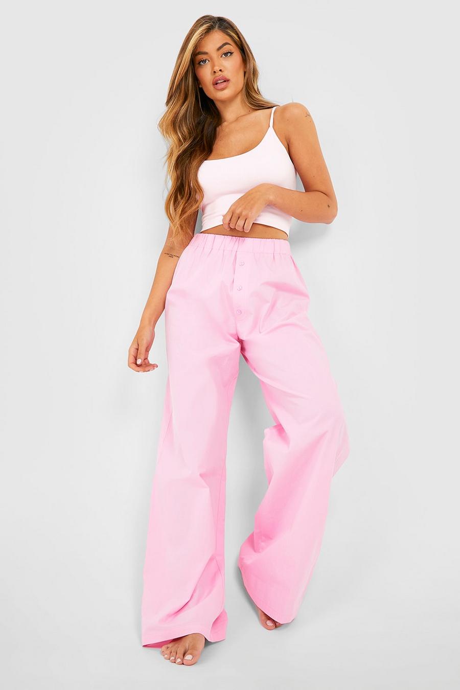 Pantaloni oversize in cotone con bottoni, Pink rosa