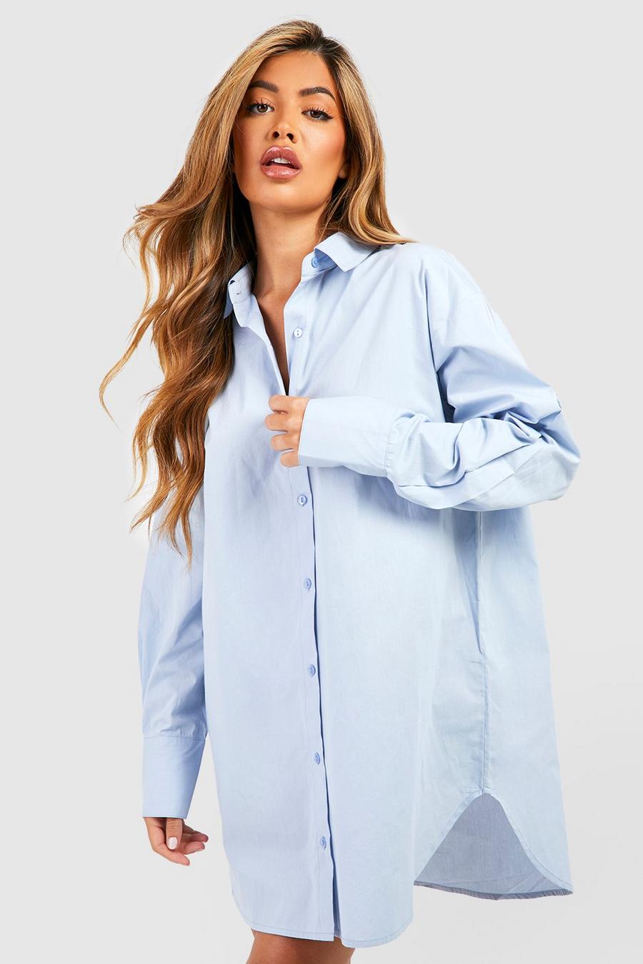 Blue Cotton Oversized Night Shirt high-neck image number 1