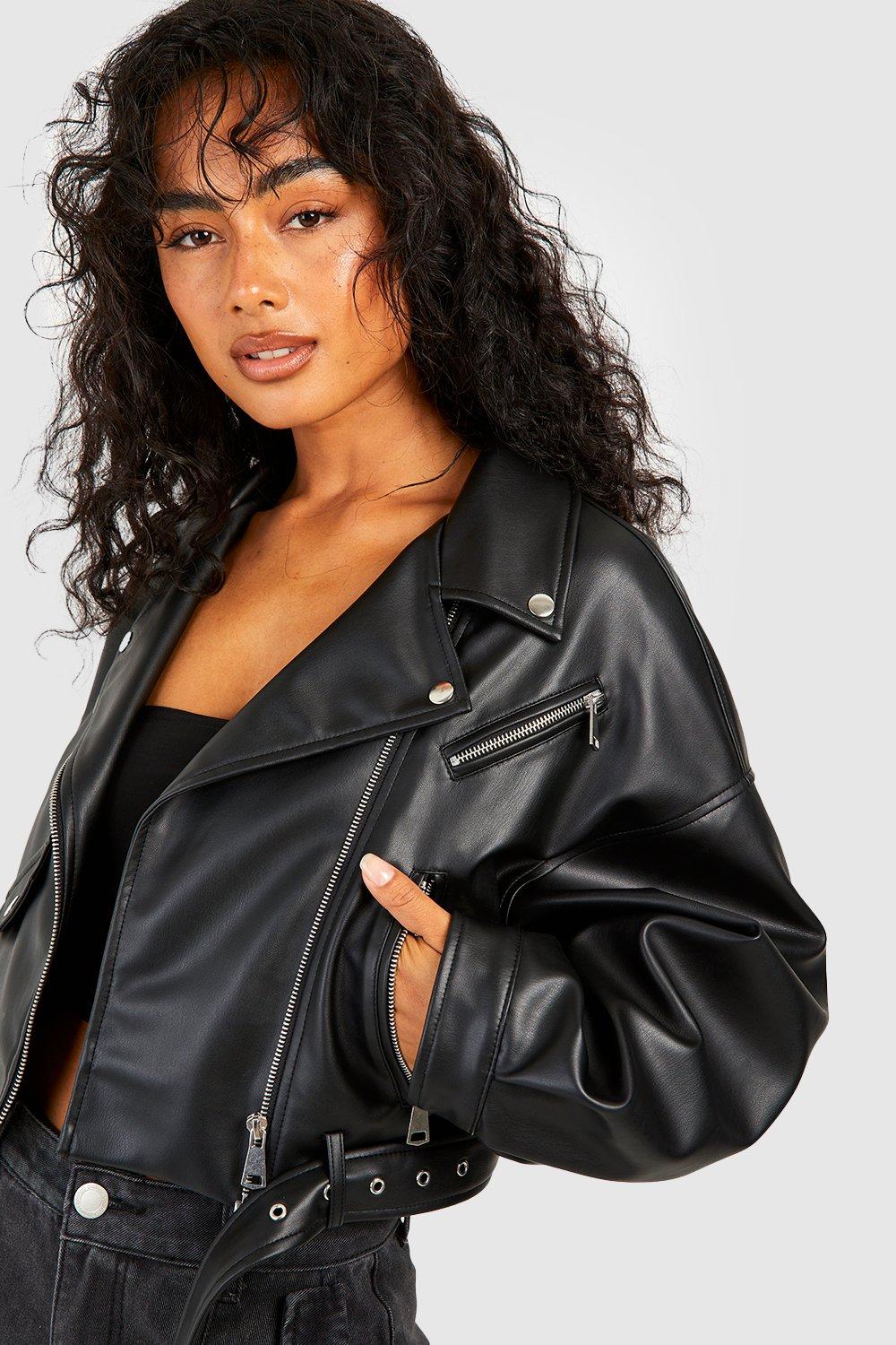 Black leather jacket outlet boohoo