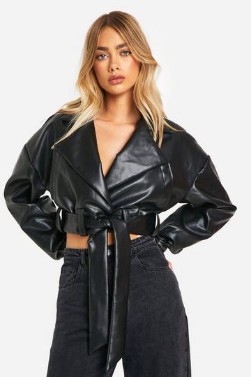 Black Belted Super Crop Moto Jacket