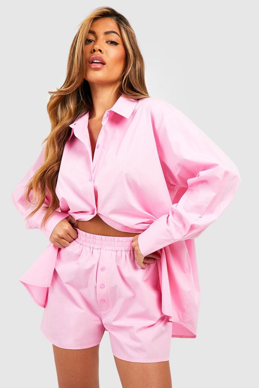 Pink rosa Cotton Button Detail Oversized Short