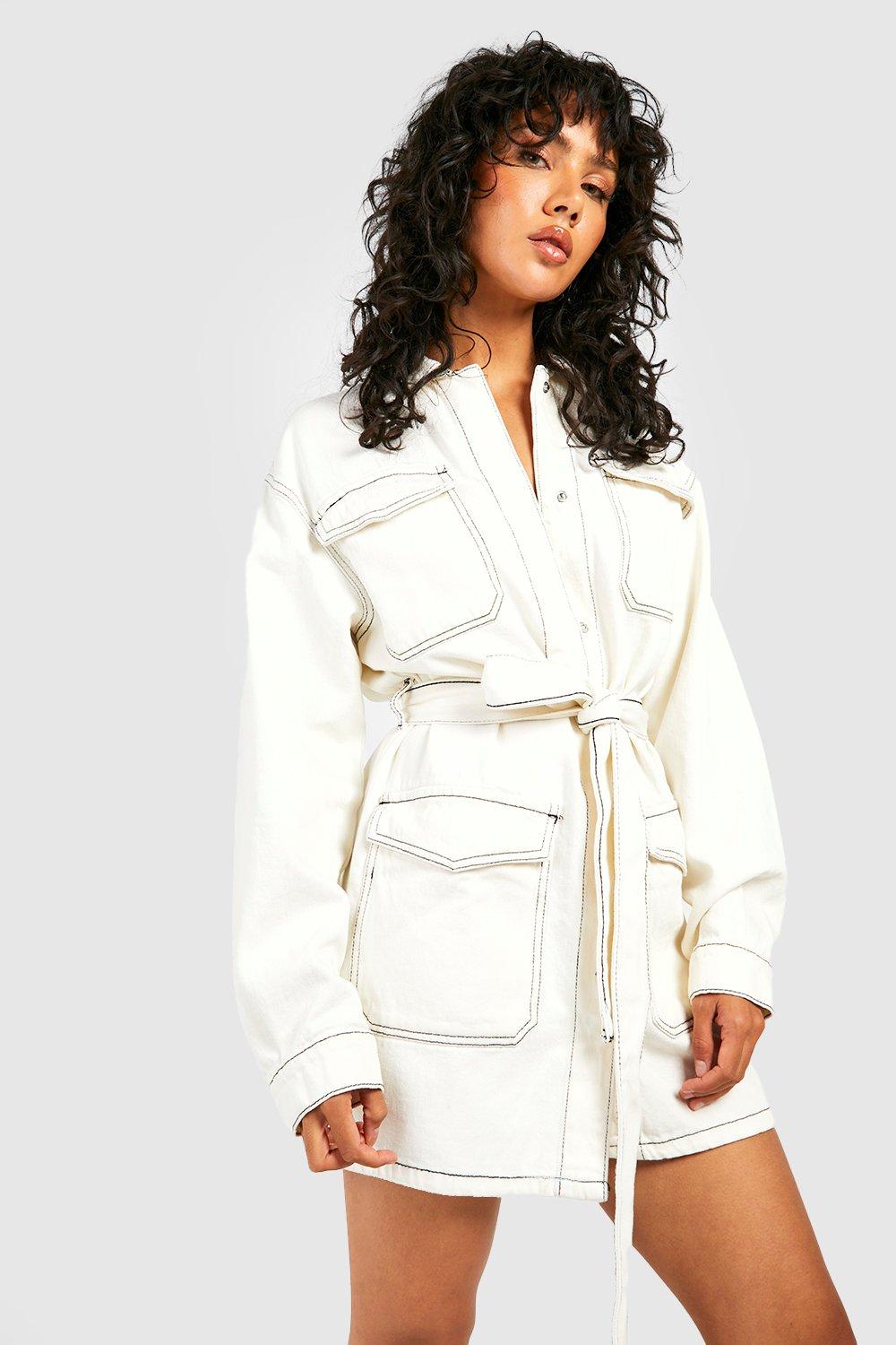 White belted hotsell oversized shirt dress