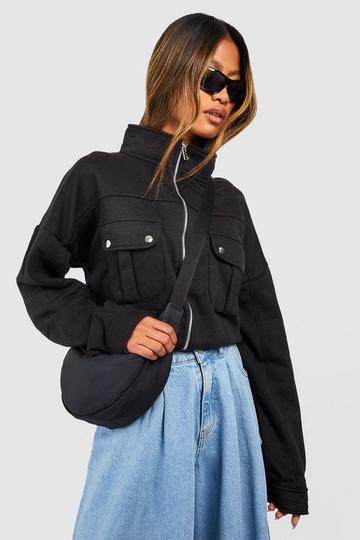 Oversized Pocket Detail Bomber Jacket black