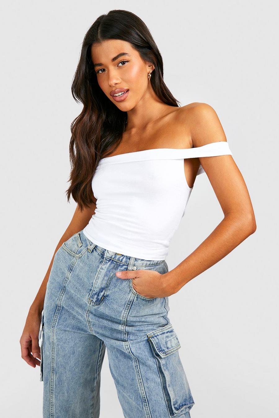 White Tall Off The Shoulder Crop Top image number 1