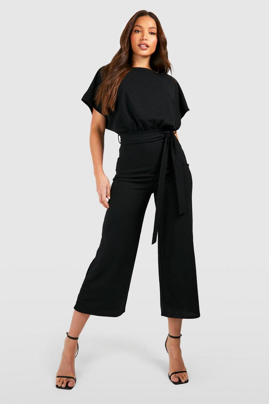 Tall Culotte-Jumpsuit mit Bindegürtel, Black