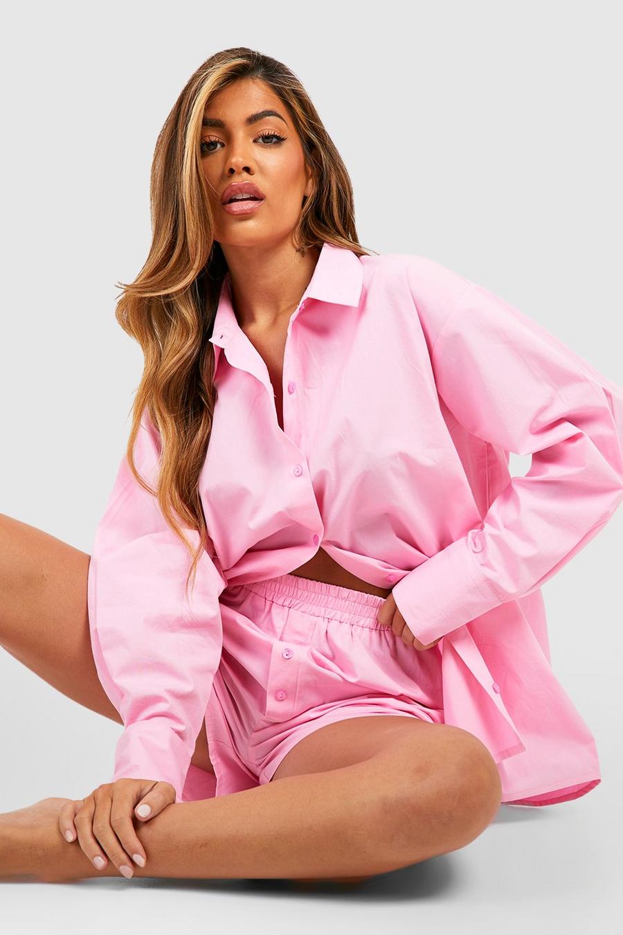 Camicia oversize in cotone, Pink image number 1