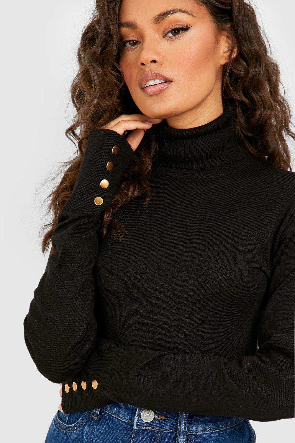 Turtleneck Knitted Sweater With Buttons boohoo USA