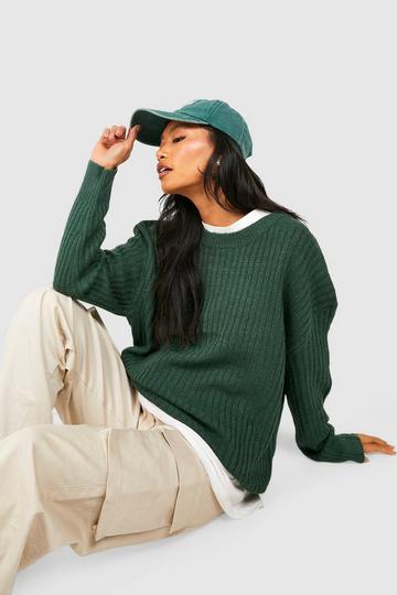 Oversized Zachte Gebreide Trui Met Crewneck dark green