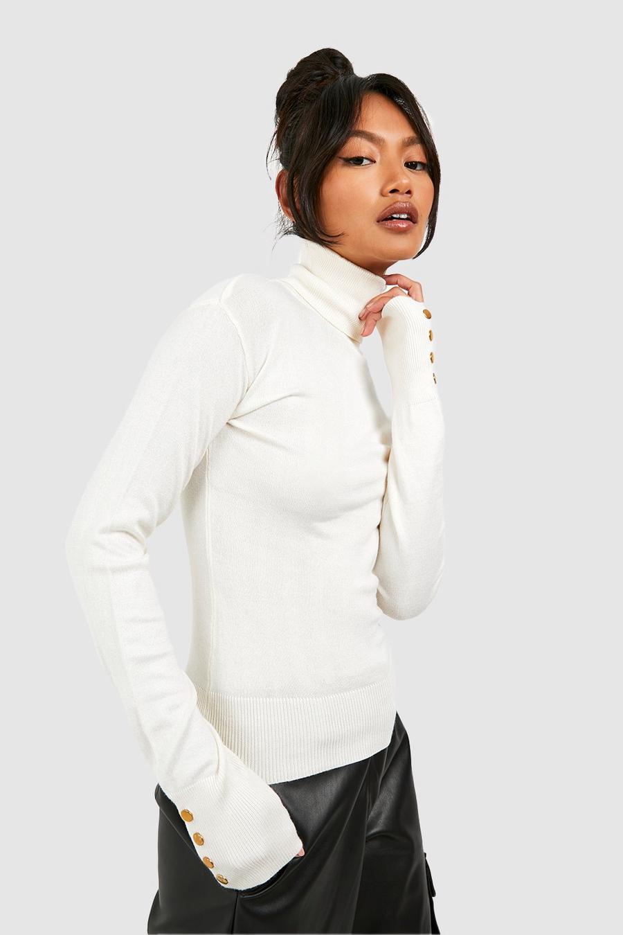 Cream Fine Knit Turtleneck Sweater