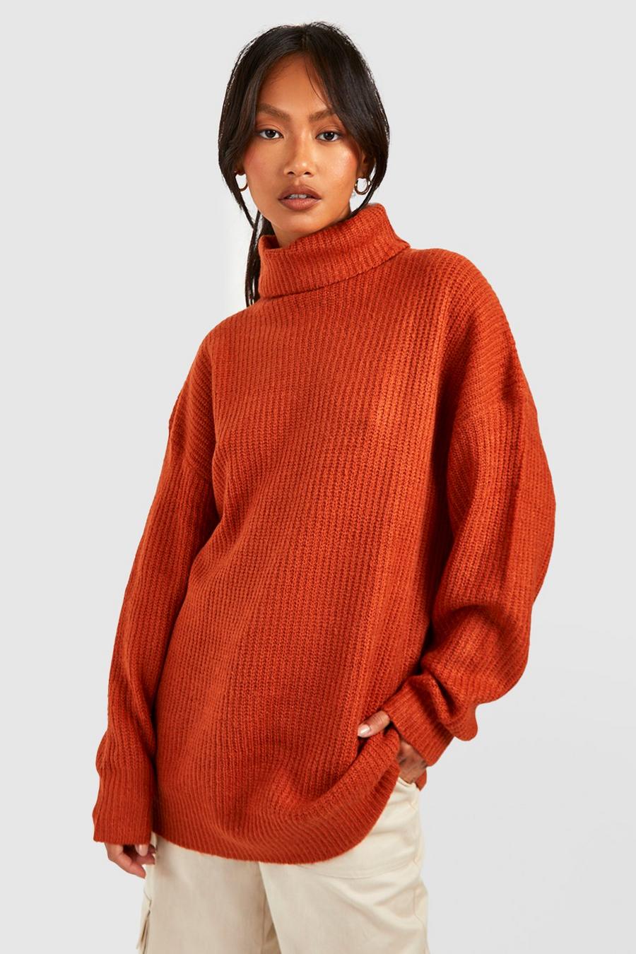 Chestnut Turtleneck Oversized Knitted Sweater image number 1