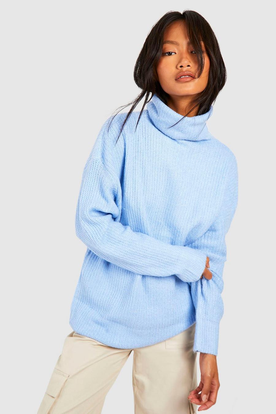 Sky blue Turtleneck Oversized Knitted Sweater image number 1