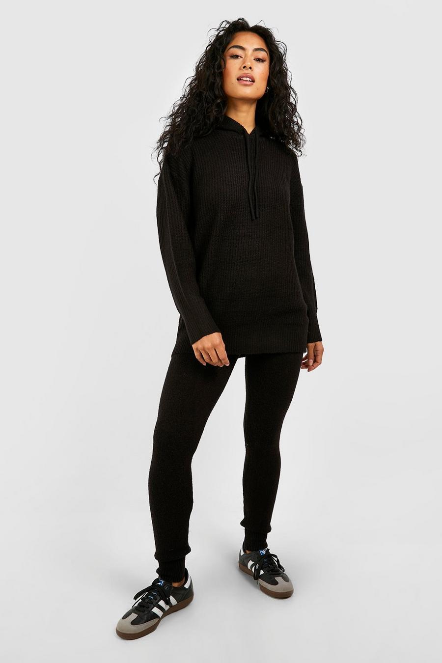 Black Mjukt stickat set med hoodie