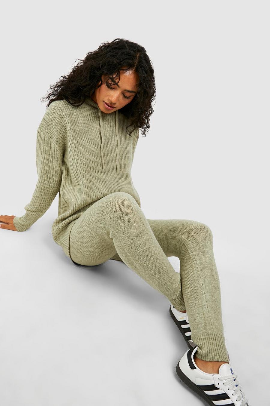Washed khaki Soft Knit Hoodie Co-ord
