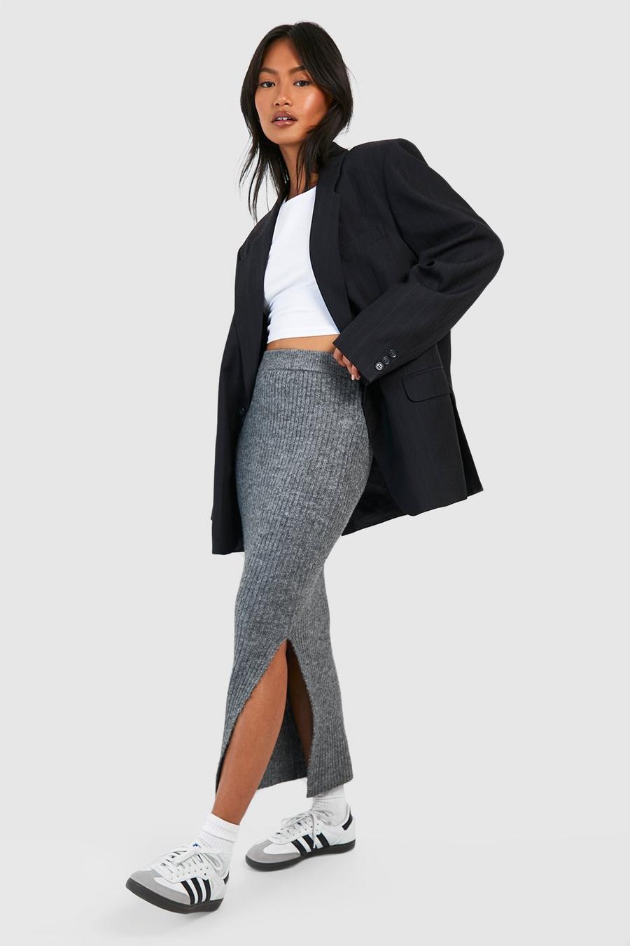 Charcoal grey Soft Knit Midi Skirt