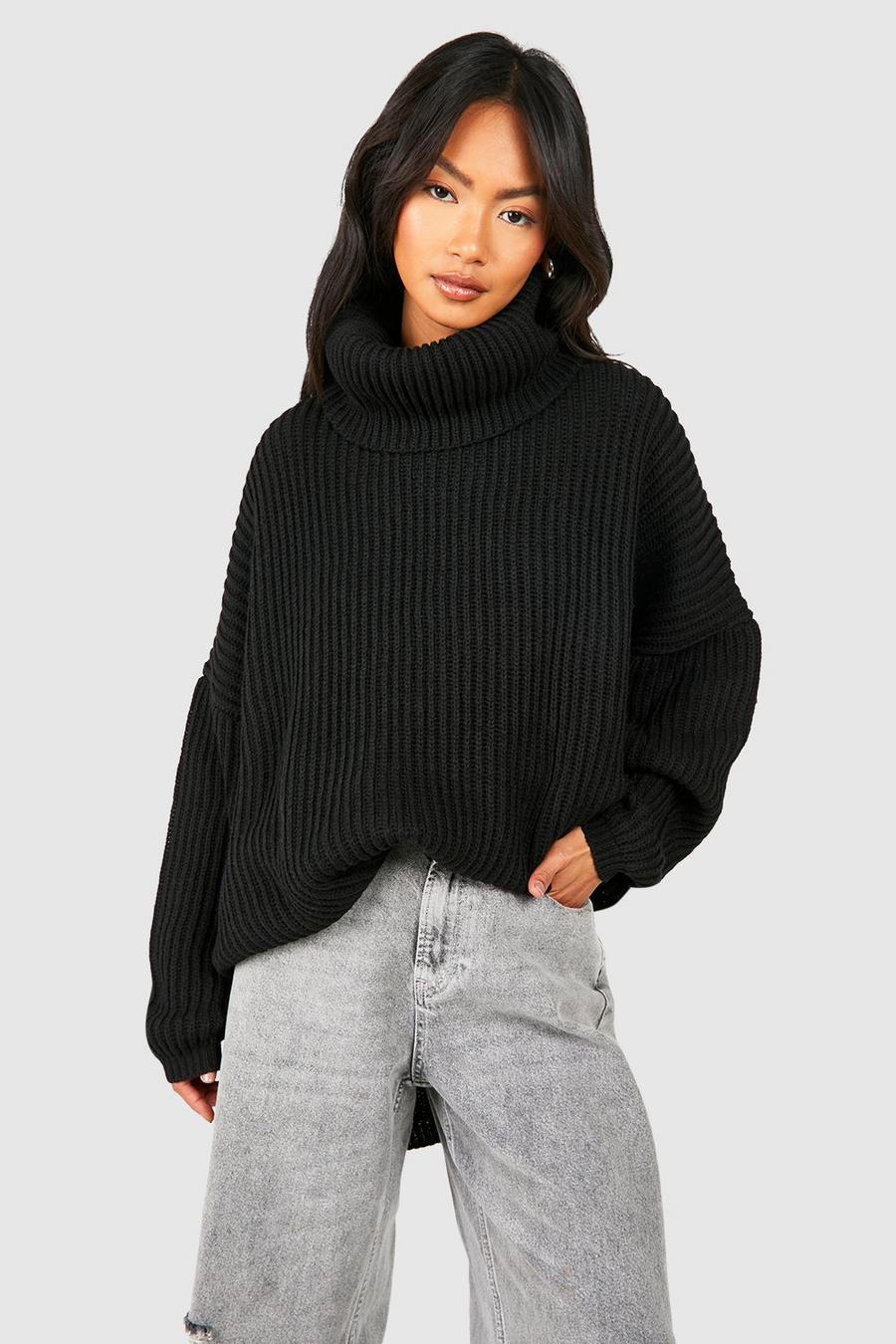 Black Chunky Oversized Boyfriend Sweater image number 1