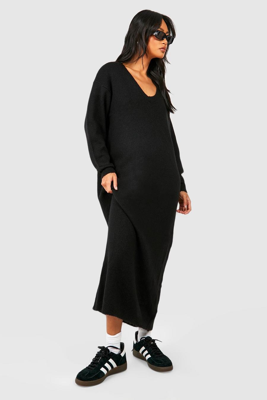 Black Slouchy Soft Knit Maxi Knitted Dress image number 1