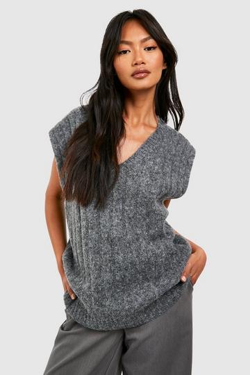 Zachte Geribbelde Gebreide Tank Top Met V-Hals charcoal