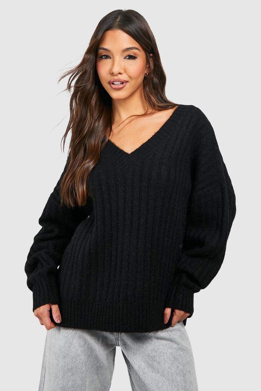 Black Soft Wide Rib Slouchy Sweater image number 1