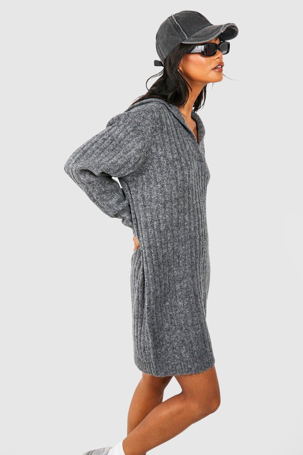 Soft Wide Rib Knit Collared Jumper Dress