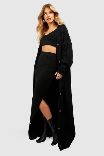 Black Soft Wide Rib Maxi Cardigan