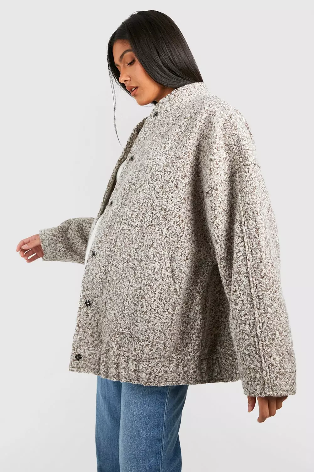 Cream Maternity Oversized Wool Look Bomber Jacket alternative image