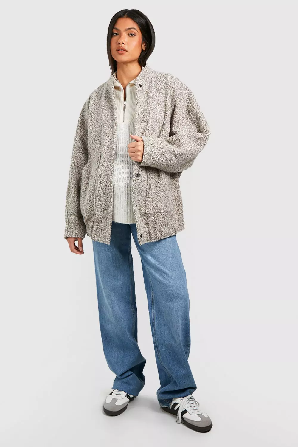 Cream Maternity Oversized Wool Look Bomber Jacket alternative image
