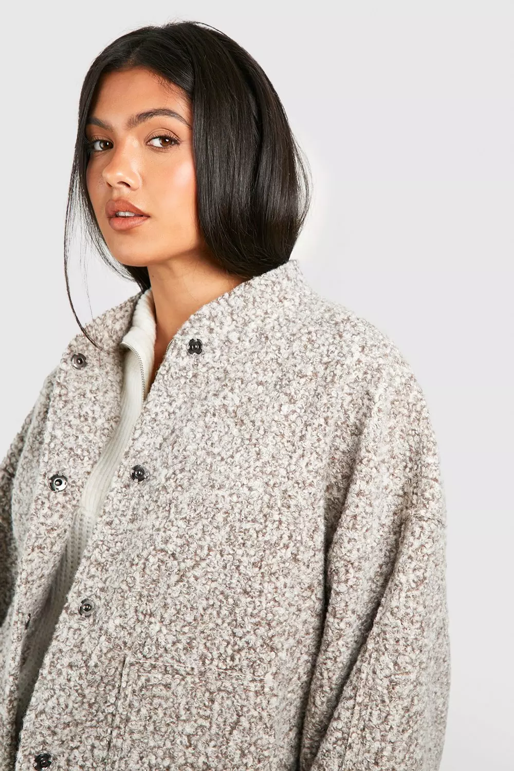 Cream Maternity Oversized Wool Look Bomber Jacket alternative image