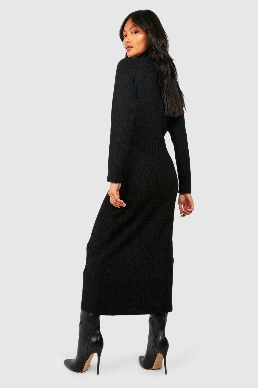 Soft Rib Knit Turtleneck Midi Sweater Dress