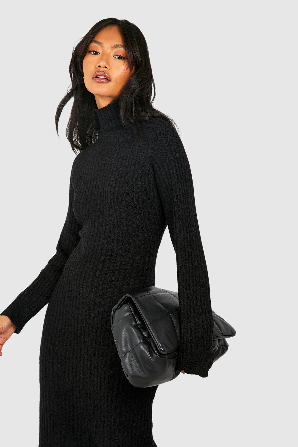 Soft Rib Knit Turtleneck Midi Sweater Dress