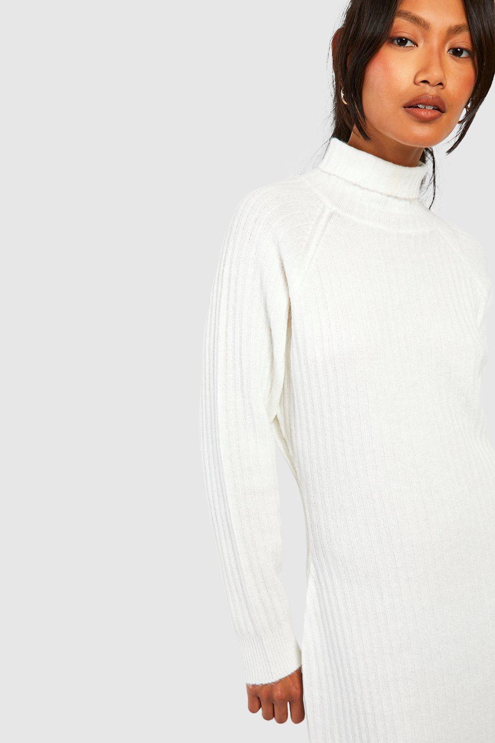 Soft Rib Knit Turtleneck Midi Sweater Dress boohoo