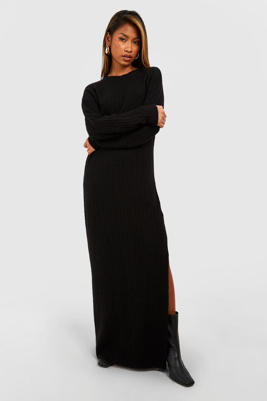 Black Soft Rib Maxi Knitted Dress image number 1