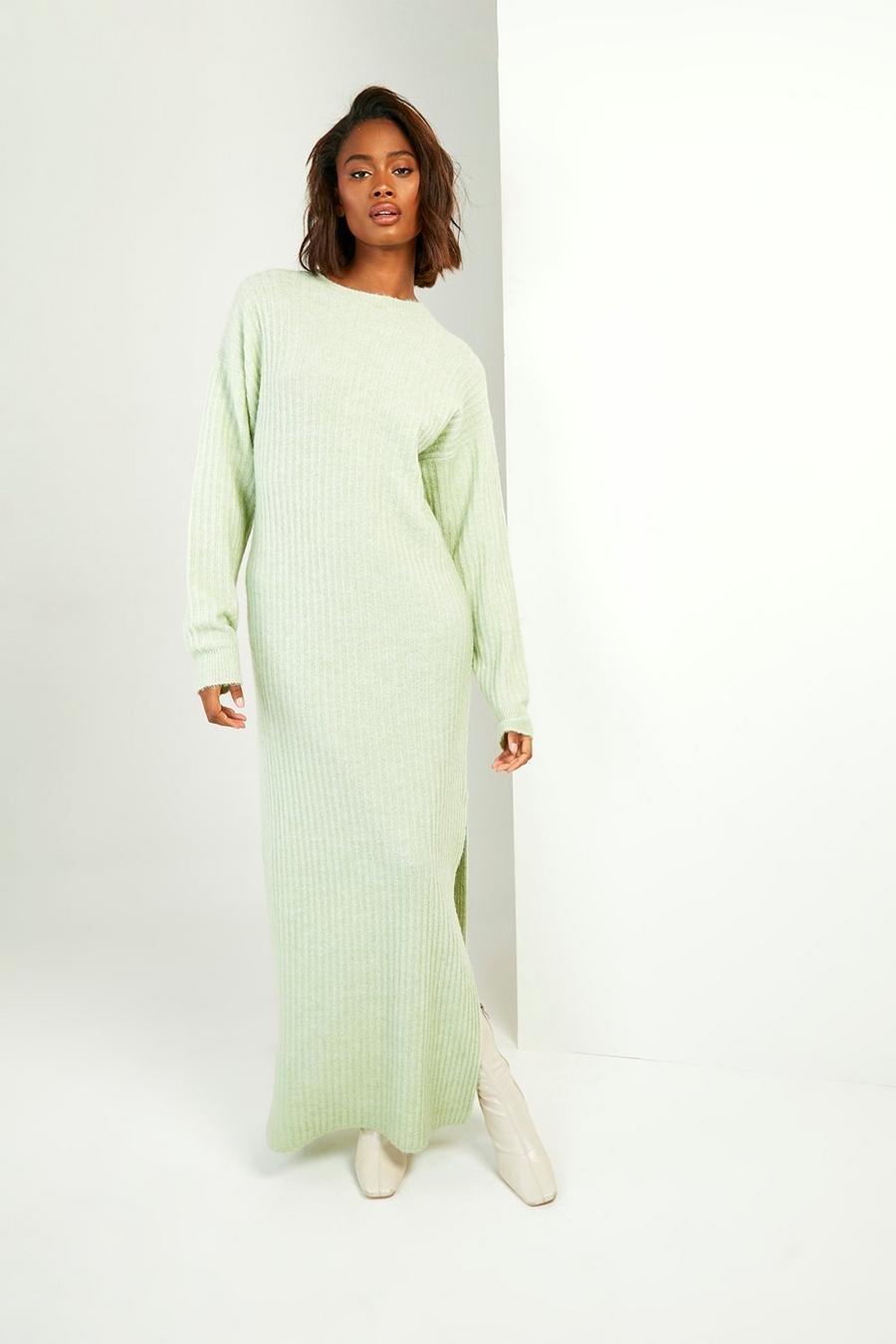 Khaki Soft Rib Maxi Knitted Dress